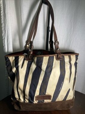 Dooney & Bourke Stripe Print Tote with Brown  Trim